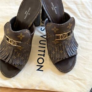 Louis Vuitton Dark Brown Fringe Mules